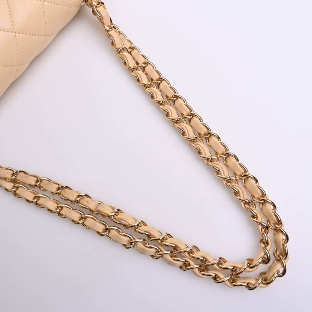 CHANEL Leather Matelasse Coco Mark W Flap Chain Shoulder Bag Beige Women's - Picture 5 of 10